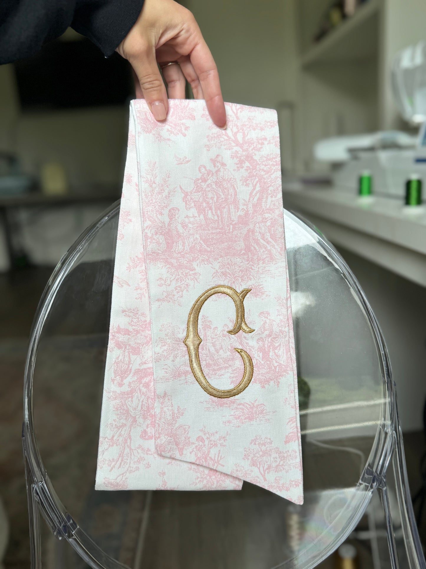 Pink toile sash