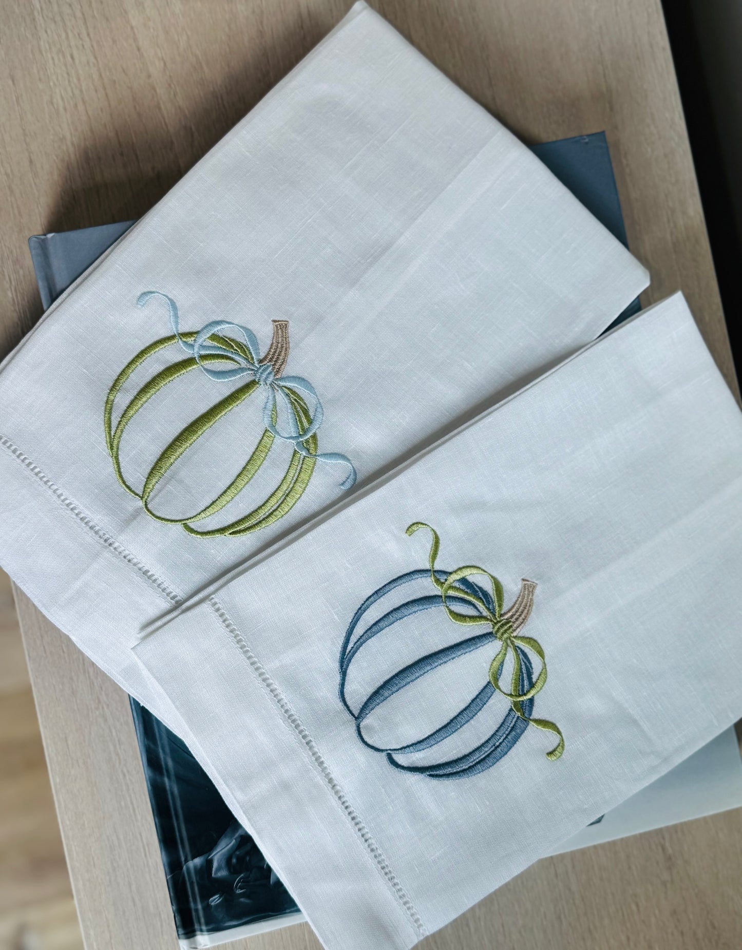 Linen pumpkin tea towel